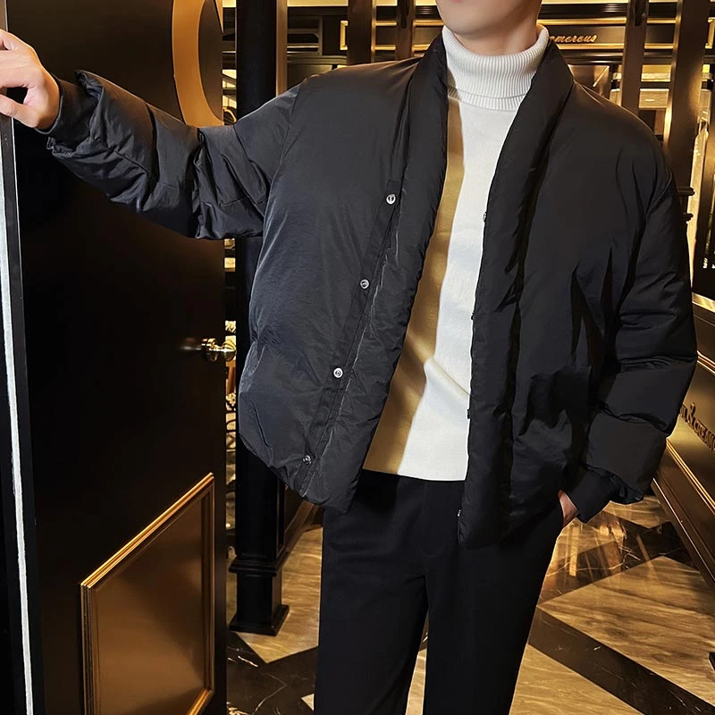 Autumn Winter Down Jacket Men Thick Warm Collarless Casual Parkas Fashion Social Duck Down Coats Streetwear Men Clothing 2022