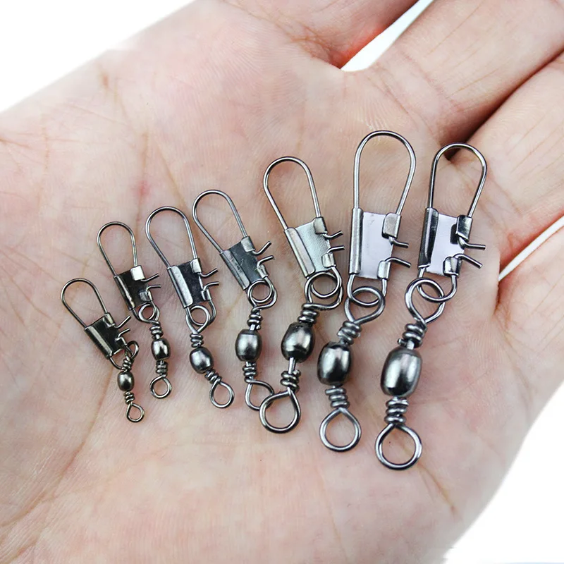 100pcs/box 6 Size Swivel Fishing Connector Snap Pin Rolling Fishing Lure Tackle Alloy Fishing Gear Fish Tool Fishing Accessories