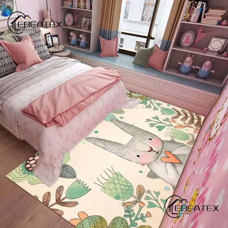 

Kawaii Cute Carpet Cartoon Unicorn Cats and Bunnies Printed Decorative Rugs Girls Room Decor Aesthetics Bedroom Decoration Rug