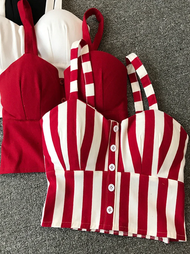 gkfnmt Crop Top  Women Camis Halter Top Woman Camisole 2022 Summer Sleeveless Sexy Low Chest Button Back Elastic 3XL