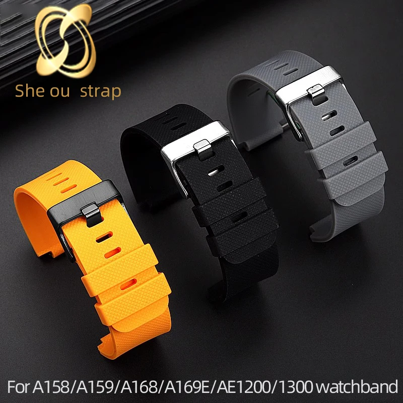 Ремешок силиконовый для Casio A158/A159/A168/A169E/AE1200/1300 резиновый выпуклый шарнир