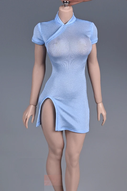 

1/6 женская одежда Sodier, синий сексуальный облегающий чонсам, модель 12 дюймов