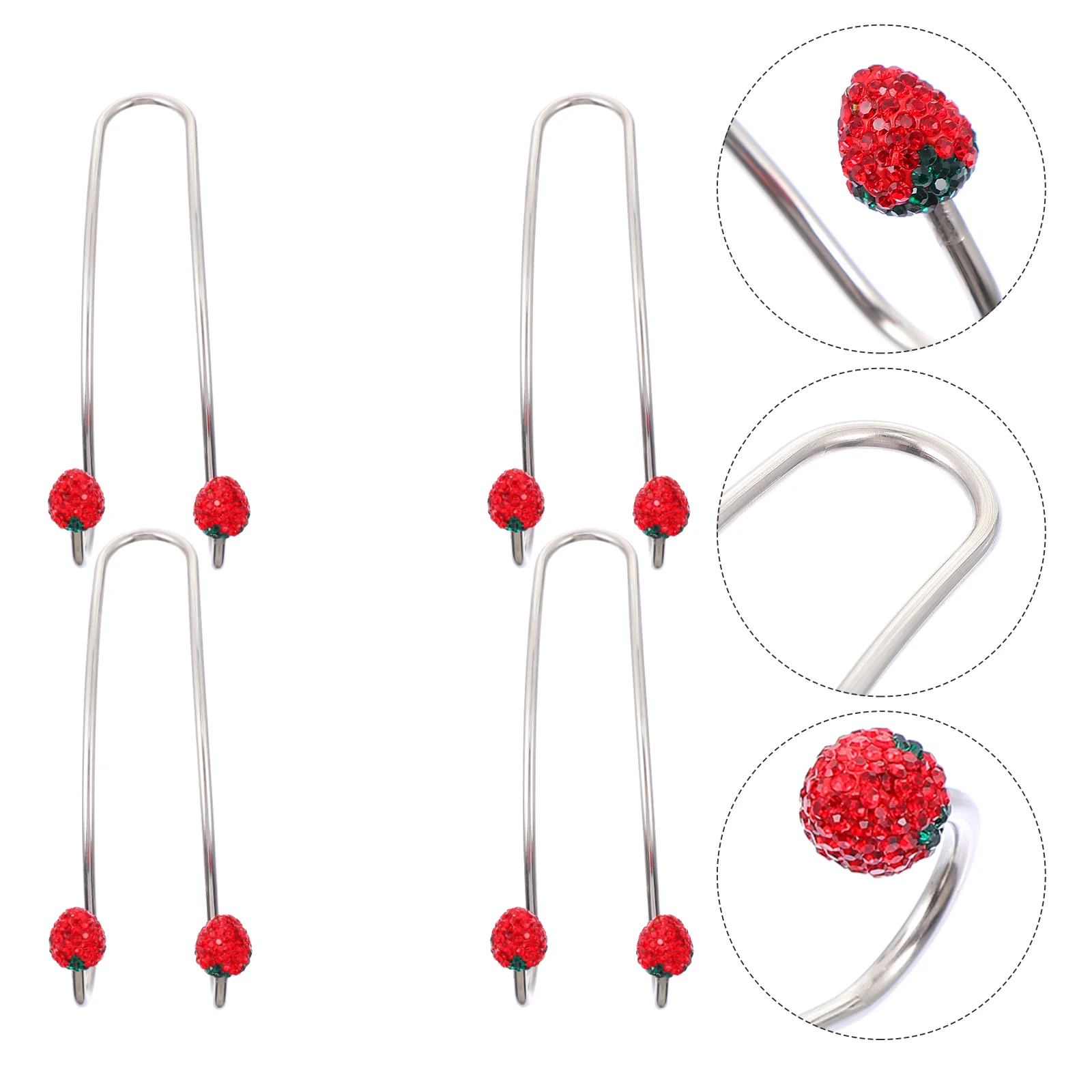 

4pcs Car Silver Purses Stainless Steel Car Hangers Organizer Bling Rhinestone Strawberry Car Storage Hook Purse Hook for