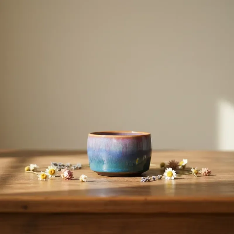 Фото 【CHIMU HOME】 Чашка для чая из фарфора ручной работы Jun Porcelain Arhat для азиатских дзен-наборов, с сине-золотой глазурью, термостойкая, 150 мл, для использования в кафе и №2