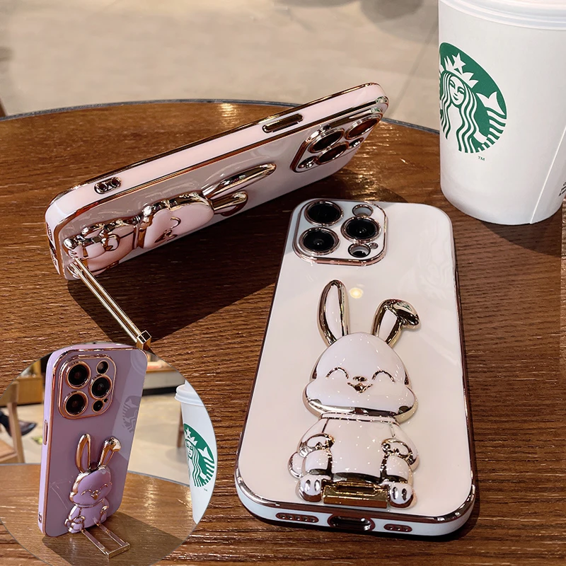 

Plating Rabbit Stretch Stand Holder Phone Case For Samsung Galaxy A52 A 52 A52S A12 A22 A32 4G 5G A72 A31 A51 A71 A50 A70 Cover