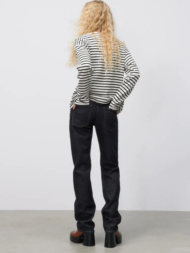 Весенняя Новинка женская одежда универсальные базовые полосатые Свободные