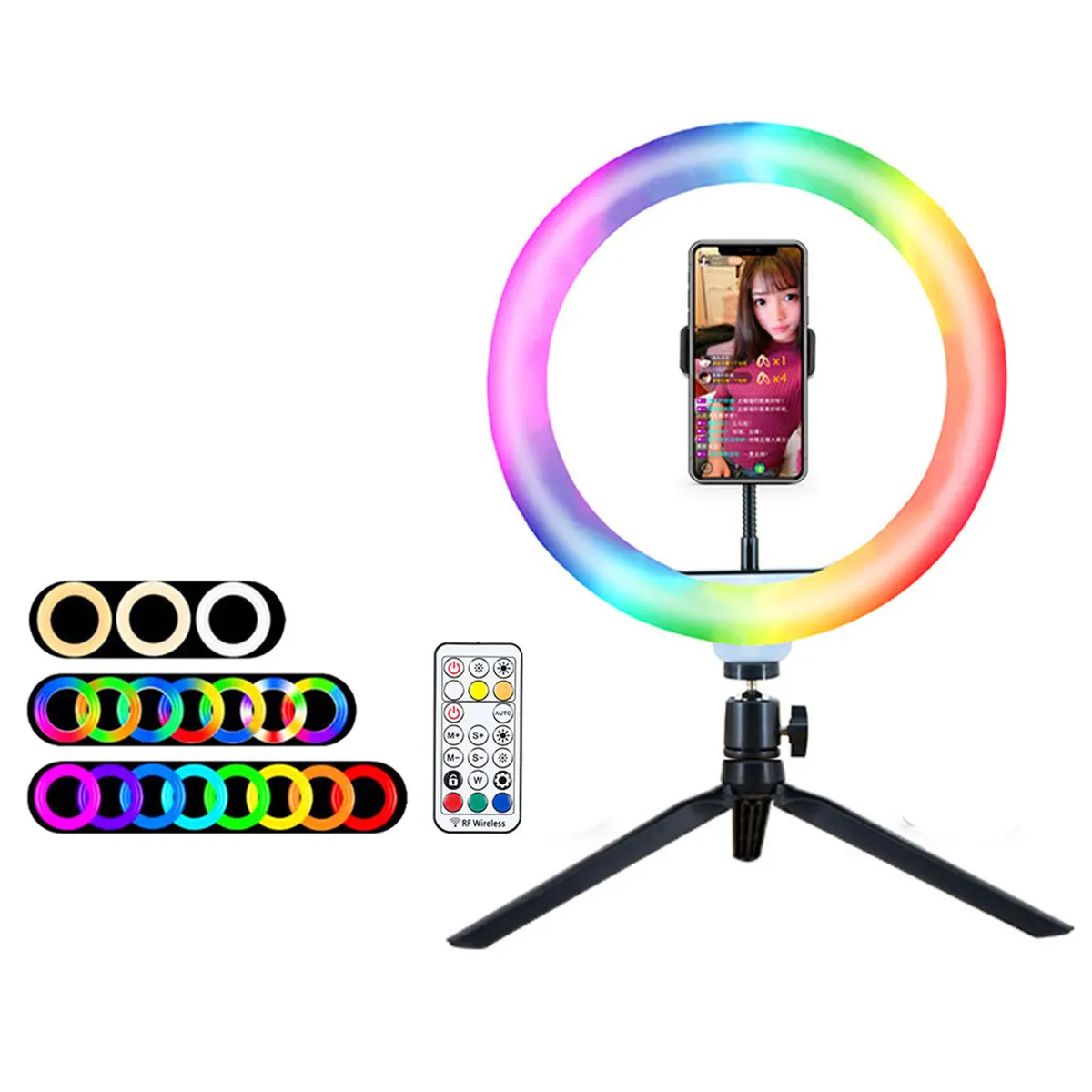

Кольцевой светильник, лампа с 3 режимами освещения и штативом для смартфонов, 10 дюймов, RGB, 7 цветов