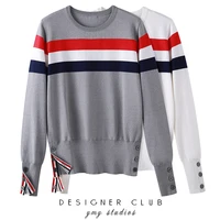 tb knitted bottoming shirt spring and autumn ice silk sweater long sleeved age reducing stripe hit color top womens tide