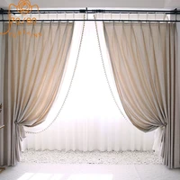 cream jacquard imitation silk lace stitching curtains for living room bedroom dining room decoration finished product