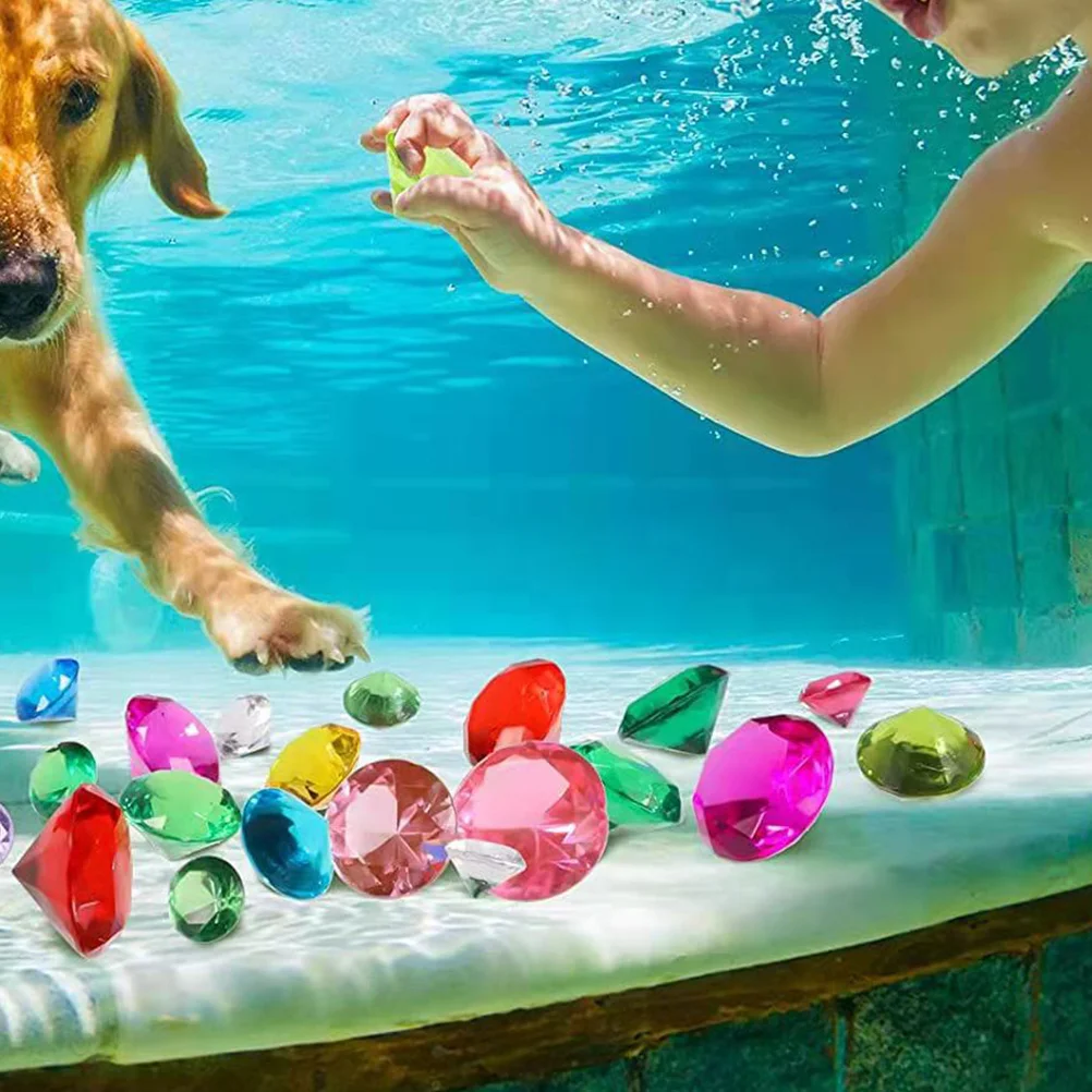 

20pcs Underwater Toy Simulated Diamond Plaything Pool Diving Gemstone Toy With Treasure Box