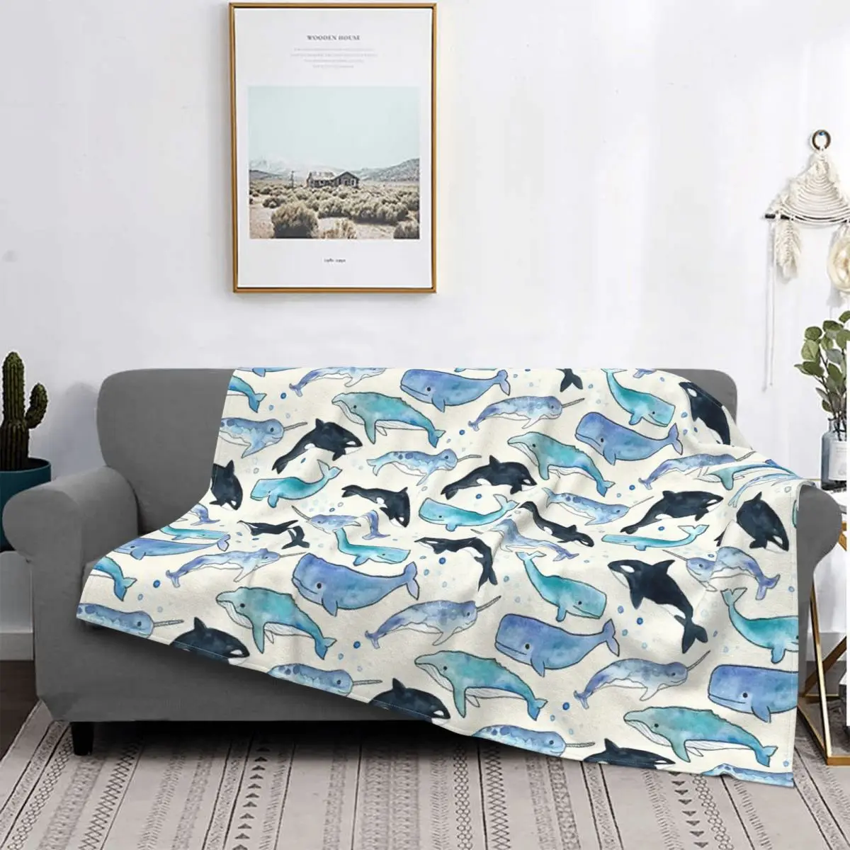 

Whales Orcas and Narwhals Throw Blanket, Soft Cozy Luxury Bed Blanket Microfiber Fleece Blanket All Season Lightweight Throw