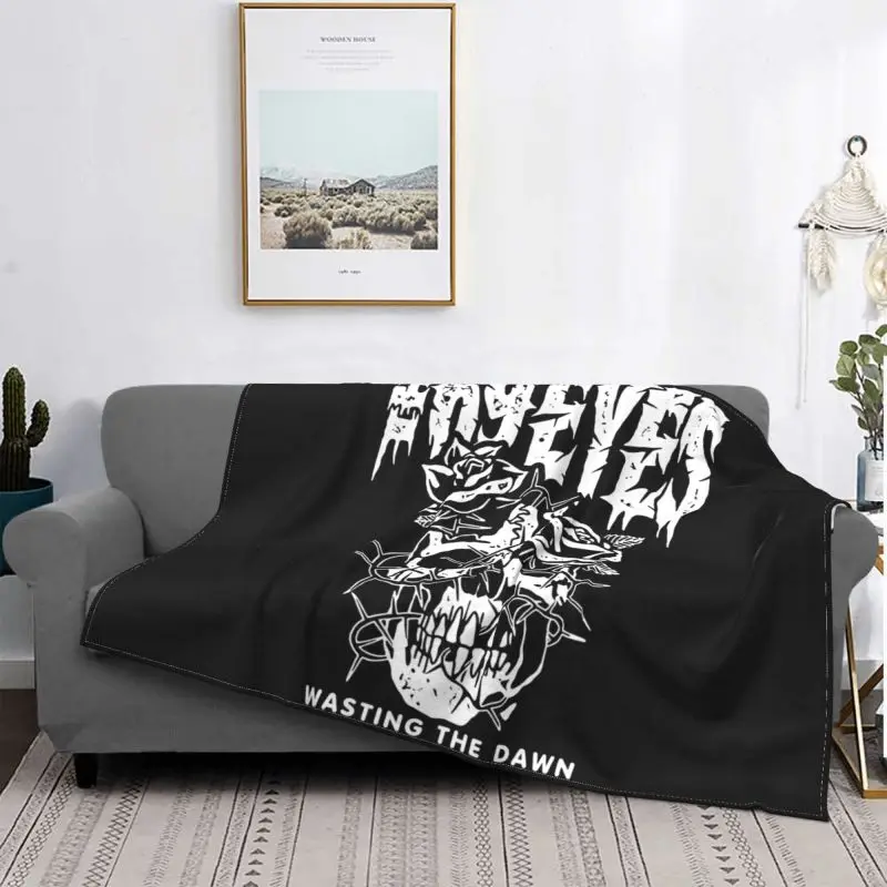 Одеяло Череп и розы 69 глаз толстое удобное декоративное покрывало на диван из