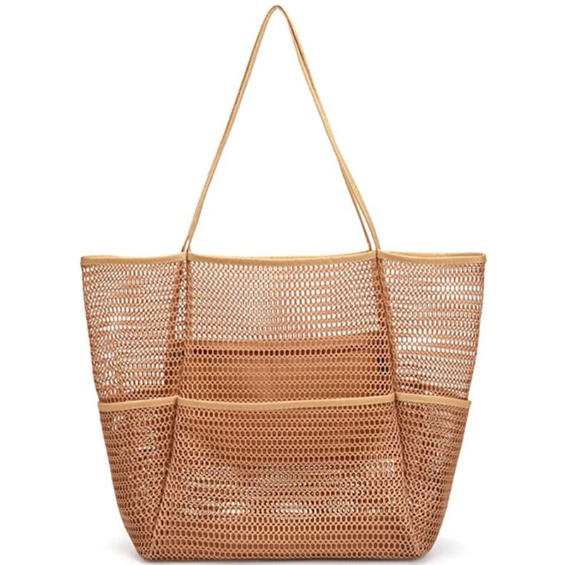 

Mesh Beach Tote Bag Women's Multi-Pockets Family Travel Swimming Waterproof Pool Bag Clothes Storage Bag