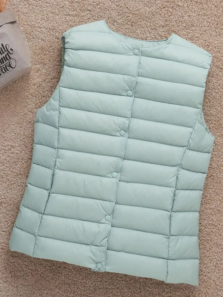 Women Puffer Vest Coat 2022 New Autumn Winter 90% White Duck Down Thin Coat Ultra Light Collar Reversible Sleeveless Waistcoat