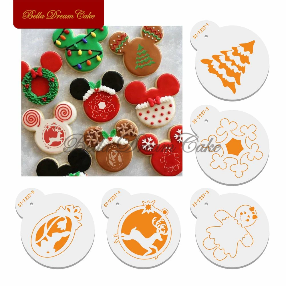 

5 шт. трафареты для рождественской елки/уважаемого/снежного кофе трафареты для печенья шаблон для рисования печенья инструмент для украшен...