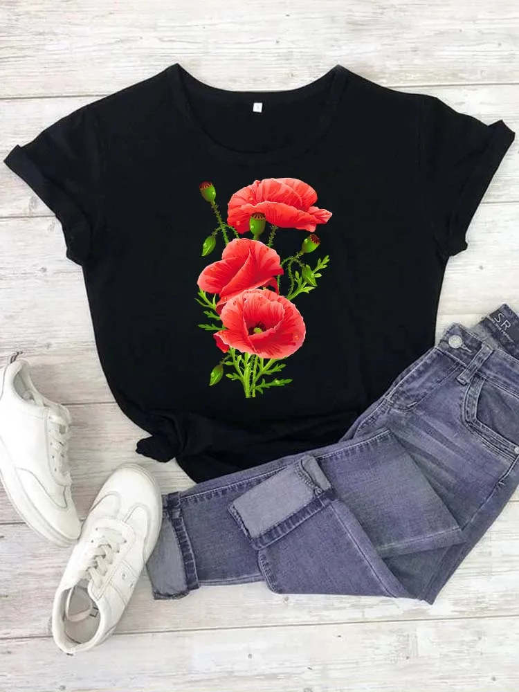 Maycaur Женская футболка новая Красная с принтом мака летняя коротким рукавом