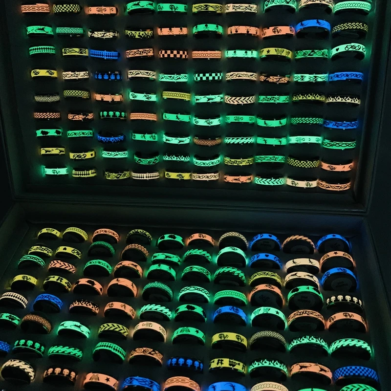 

Кольца из нержавеющей стали для мужчин и женщин, светящиеся модные ювелирные украшения, Стикеры для вечеринок, подарочные, 6 мм, 50 шт.