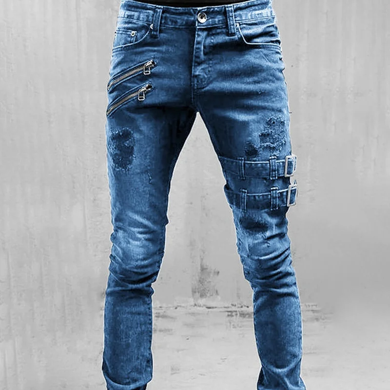 New Hole Zipper Jeans Men Spring Summer Boyfriend Jeans Men Streetwear Skinny Cacual Long Denim Pants Trousers