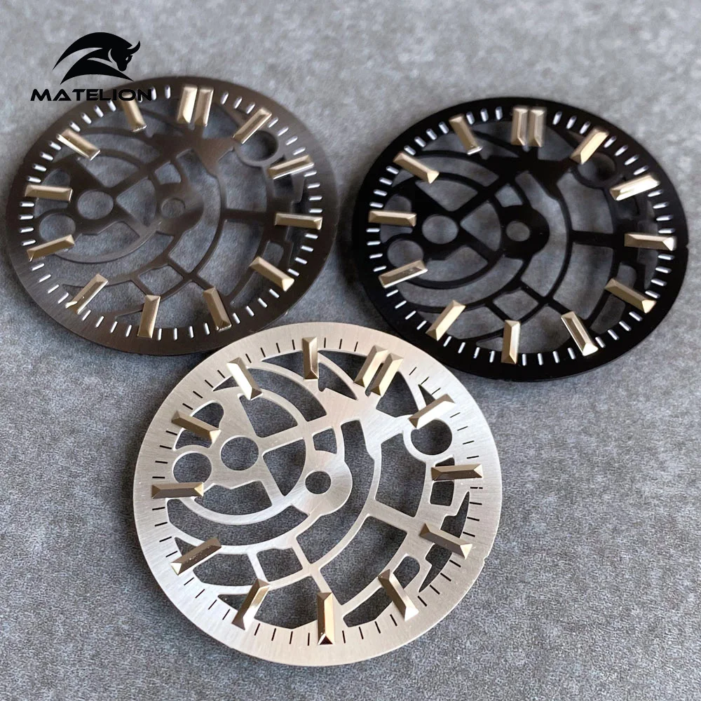 Matelion Черный Серебристый Циферблат Механизм Часов 29 мм Подходит для NH35 NH38 NH70 NH72