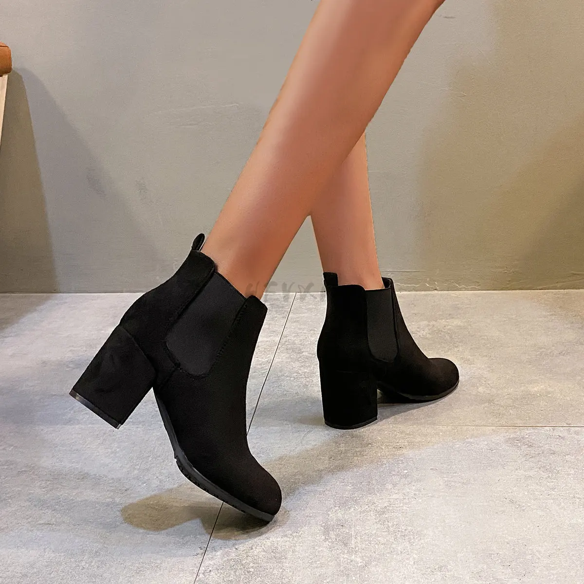 

2023 Autumn Winter Boots women Camel Black Ankle Boots For Women Thick Heel Slip On Ladies Shoes Boots Bota Feminina 35-41