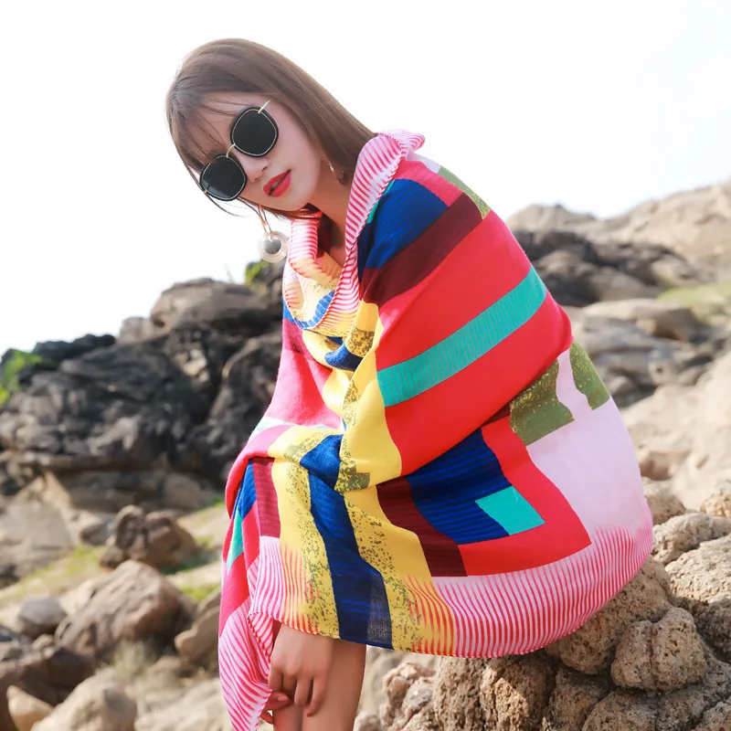 Женский шарф роскошные рельефные пляжные накидки хиджаб с кисточками и