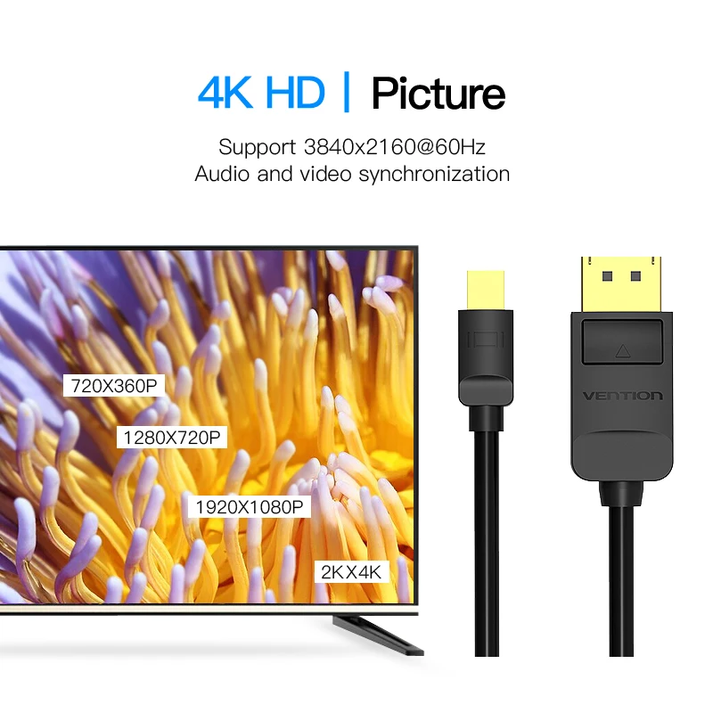 Фото Кабель Thunderbolt Mini displayport к Displayport Vention, Кабель-адаптер Mini DP к DP, компьютерный ТВ конвертер для Macbook Pro Air №2