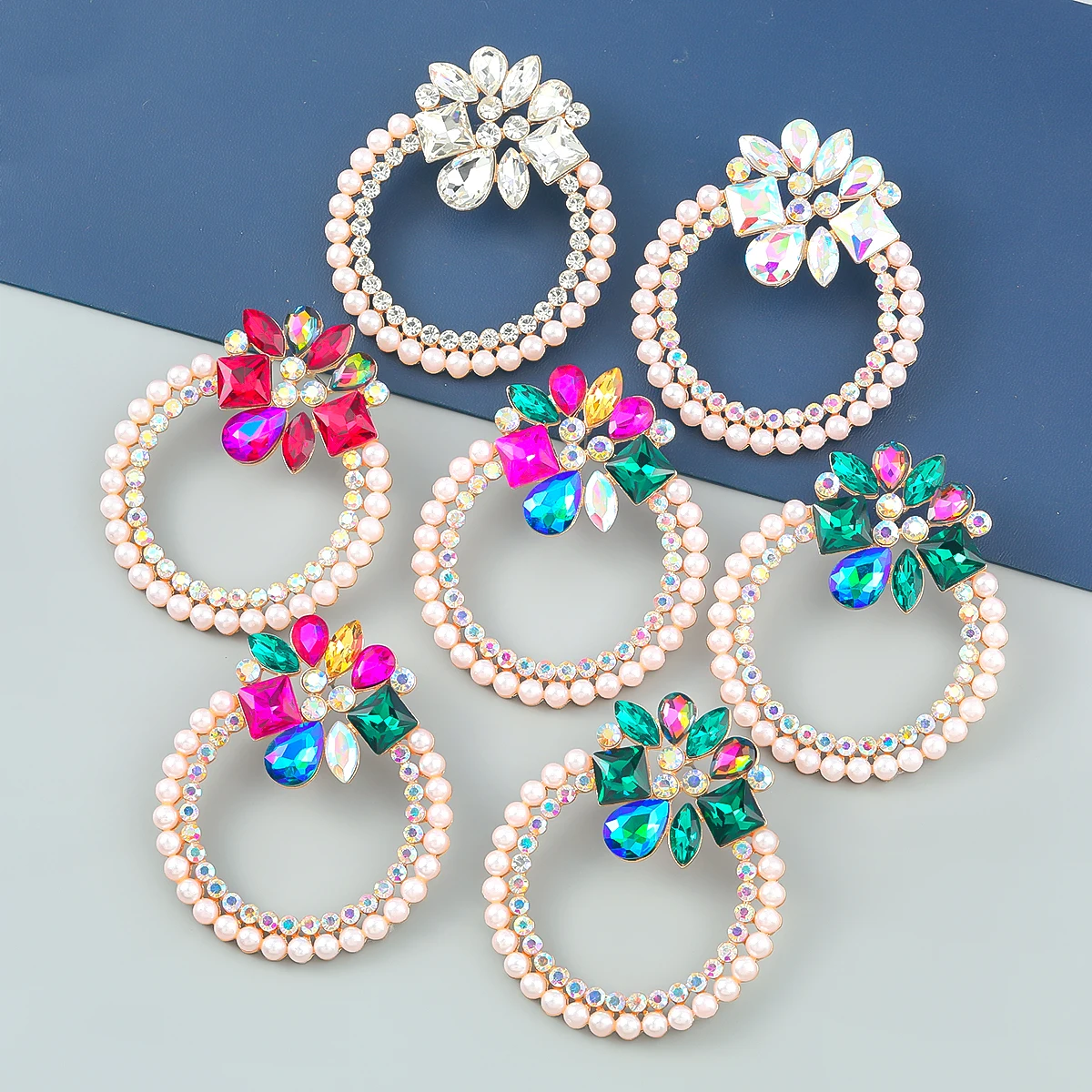 

Trend Metal Rhinestone Imitation Pearl Geometry Dangle Earrings Wedding Party Luxury Statement Earrings Women's Charming Jewelry