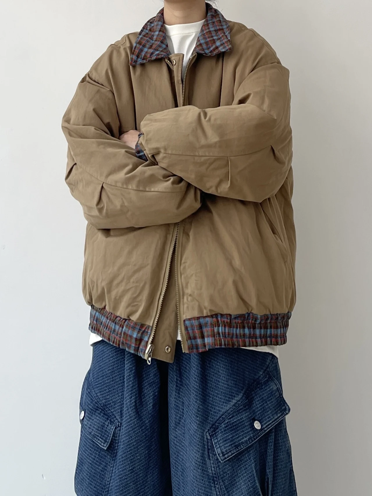 Joyzone Winter New Japan fashion Plaid Double-Sided Wear Lapel Cotton-Padded Clothes Couple Retro Casual Thickened Cotton-pad...