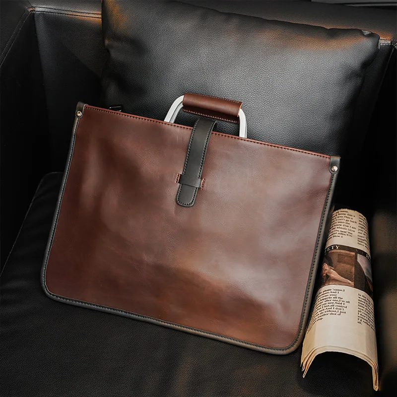 Vintage Men's Casual Shoulder Messenger Bag PU Leather Men Handbag Classic Laptop Bag Simple File Bag For Male