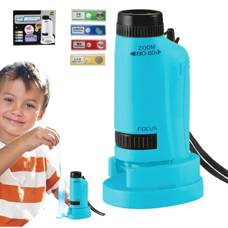 Портативный игрушечный микроскоп детский со светодиодной подсветкой 60x-120x