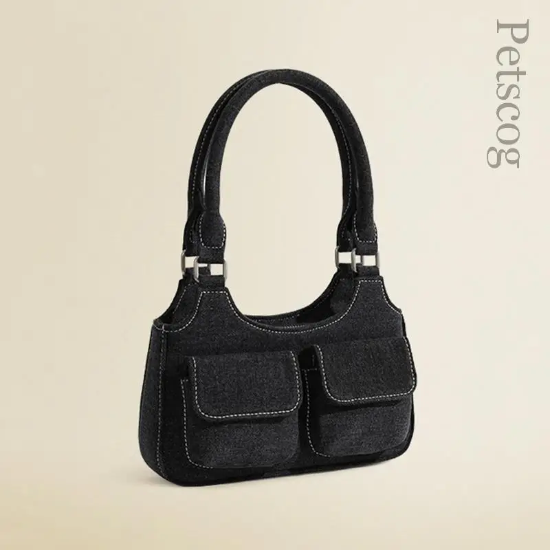 

Denim Fashion Women's Handbag Designer Pockets Solid Color Underarm Hobo Clutch Purses Casual Ladies Shoulder Bags