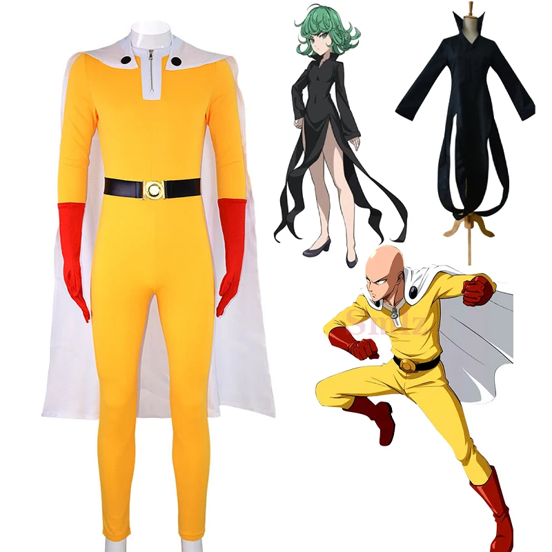 Anime One Punch Man Cosplay Costumes Saitama Anime Cosplay Bodysuit Superhero Halloween Tatsumaki  dress Outfits with Cloak/Cape