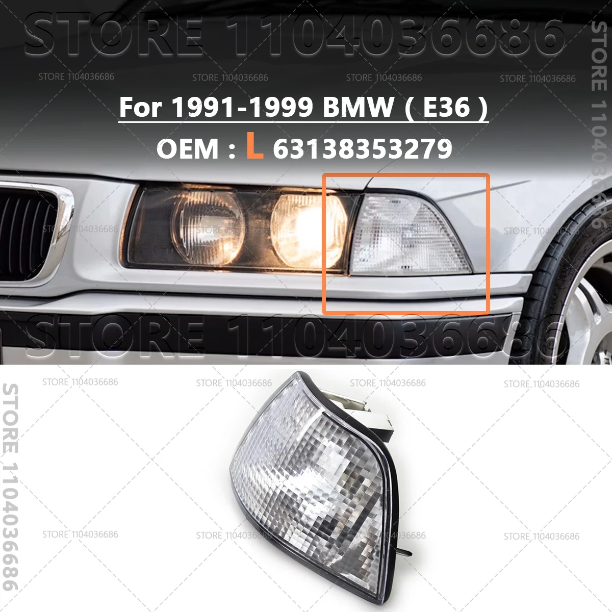 

Для 1991-1999 E36 BMW 318i 318ti 320i 325i 328i M3 4DOOR Угловой указатель поворота автомобиля Белый Желтый Серый 63138353279 63138353280