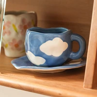 hand painted flower ceramic coffee cup home office mug with saucer breakfast milk juice tea handle cup drinkware creative gifts