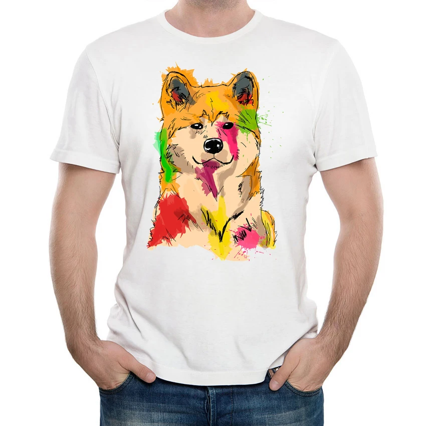 New Summer Novelty Men Short Sleeve Akita Inu T-Shirt Funny Dog Design Casual Tops Hipster Cool Man Tees Short Sleeve