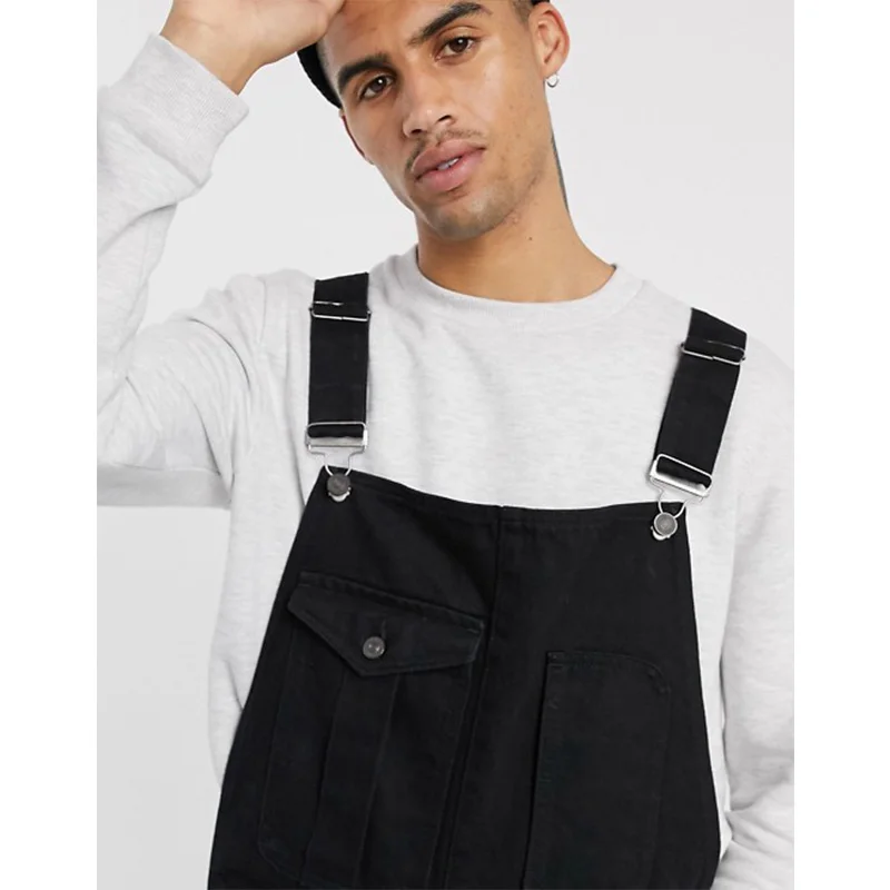 Men Jeans Solid Color Bib Suspenders Jumpsuit Male Overalls Full Length Denim Pants Fashion Mameluco Hombre Trabajo
