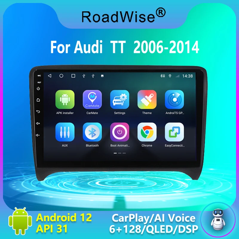 

Автомагнитола Roadwise 8 + 256 Android 12 для Audi TT MK2 8J 2006 - 2014 мультимедийный Carplay 4G Wifi DSP RDS DVD 2 Din Авторадио Стерео