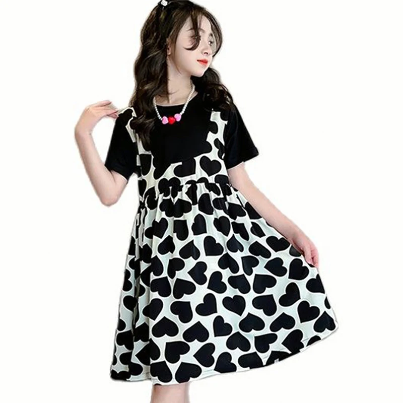 

Детское платье с сердечками, повседневное стильное летнее платье для девочек 6, 8, 10, 12, 14