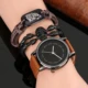 3PCS Men Watch Minimalist Luxury Bracelet Set Gift for Boyfriend Leather Quartz Wristwatches Fashion Casual Skull Bracelet Reloj Other Image