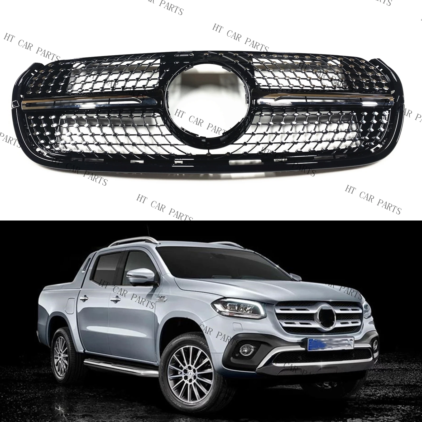 

For Mercedes Benz X-Class 2018-2020 2018 2019 2020 1 x Black Diamond Style Front Bumper Grille
