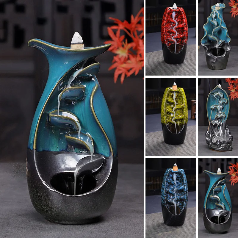 

Ceramic Incense Burner Smoke Backflow Waterfall Incense Incense Holder Ornaments Aromatherapy Diffusers Home Office Decoration