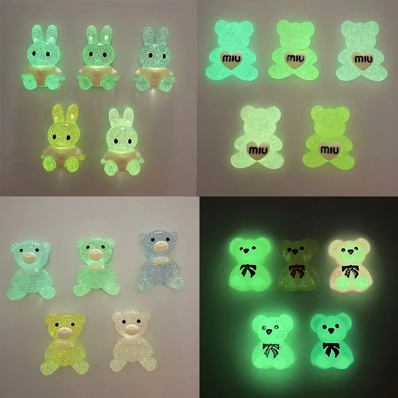 

10Pcs Cartoon Luminous Bear Rabbit For Hair Bow Clips Accessories Scrapbooking for Phone Decoration Craft
