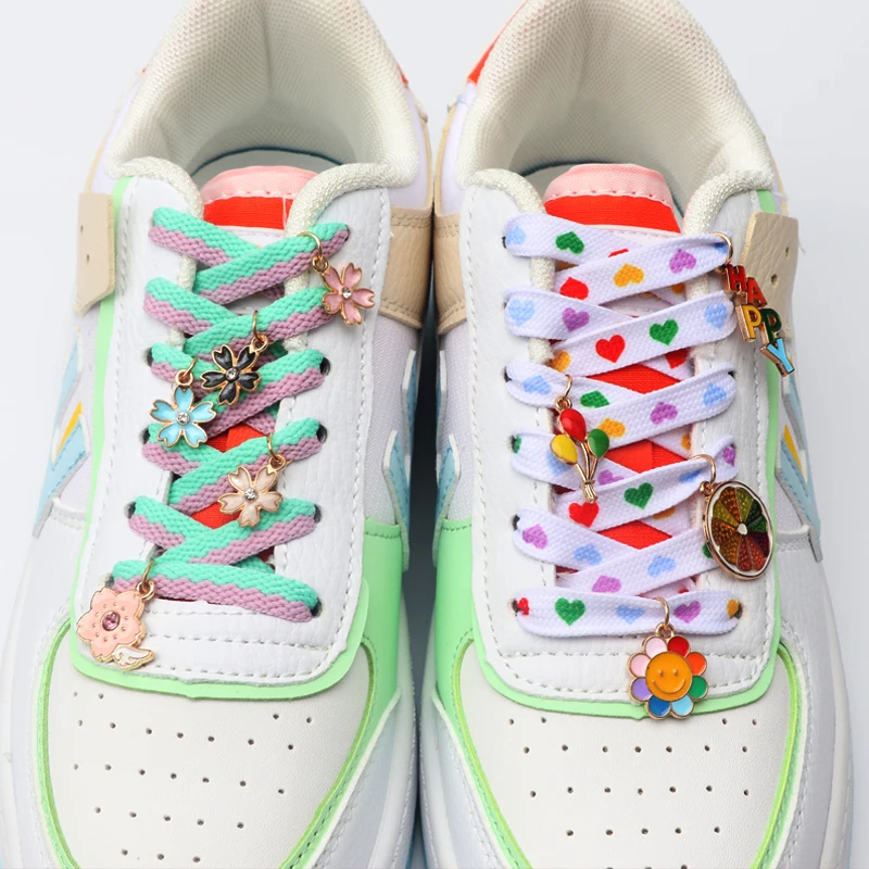 

Rainbow Heart Flower Shoelaces Shoe Decorations Sneakers Shoelace Charms Women Metal Buckle Decorative AF1 Accesories Girl 1pcs