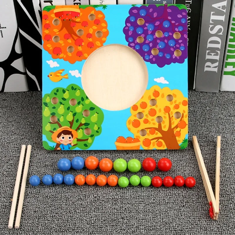 

Montessori Toys Children'S Educational Wooden Children'S Educational Toys Chopsticks Bead Clip Ball Color Game 3-6 Years Old