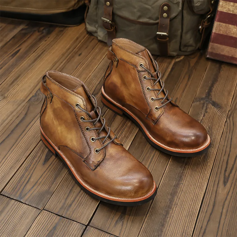 Мужские ботинки-мартинсы AMEKAJI кожаные ботинки для инструментов мотоциклетная