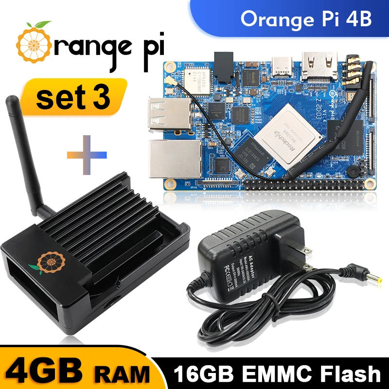 Orange Pi 4B + металлический корпус блок питания один компьютер RK3399 NPU SPR2801S работает на
