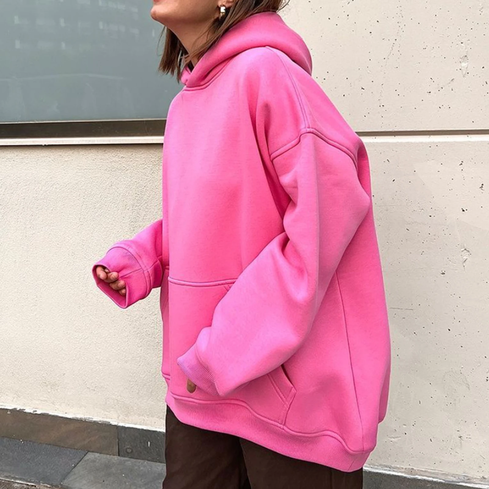 

Women's Hoodies Tops Long Sleeve Solid Color Fall Clothes with Pocket Pullover Sports Style Casual Loose Hooded Sweatshirt