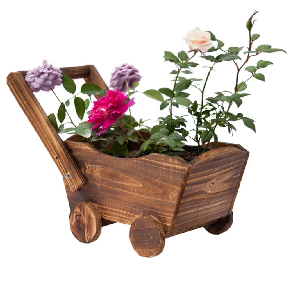 

Rustic Home Office Cartoon Flower Pot Patio Shop Window Garden Decor Succulent Planter Table Rectangular Wooden Barrow Balcony