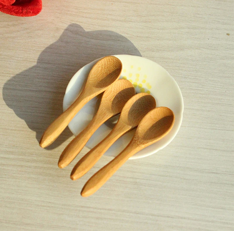 4 Pcs Round Handle Thumb Spoon Mini Bamboo Spoon Baby Honey Spoon Coffee Spoon Ice Cream Dessert Spoon 9*2.1CM