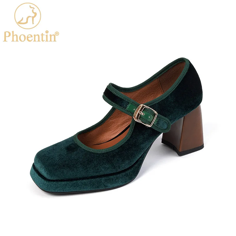 Phoentin-zapatos de plataforma alta para mujer, calzado elegante de piel auténtica con punta cuadrada, color blanco y negro, para fiesta, talla grande 43, FT1884